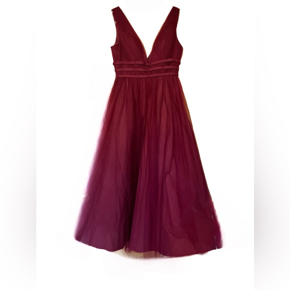 Azazie Burgundy Tulle Maxi Dress